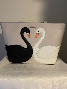 kate spade Neutral Tote with Black & White Swan Appliqués